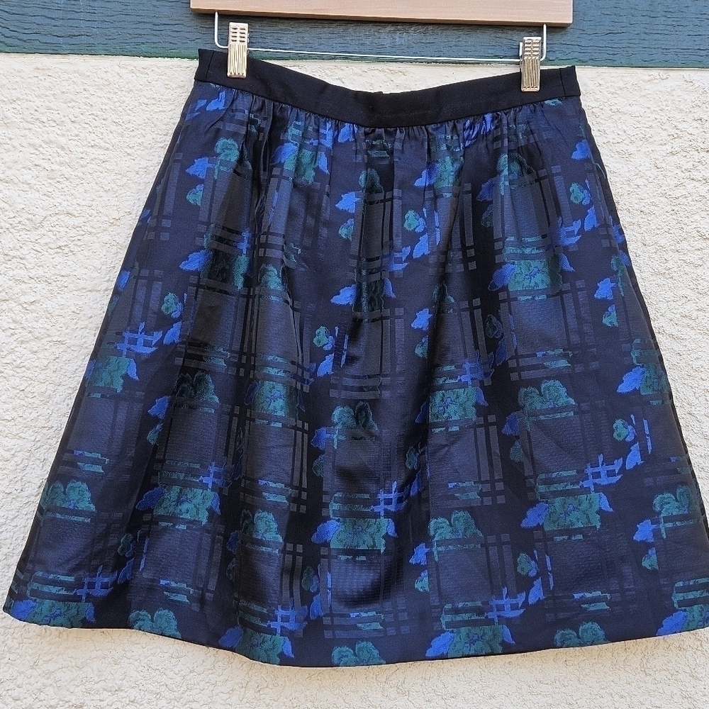 J. Crew Factory plaid floral jacquard a-line skirt with pockets size 4